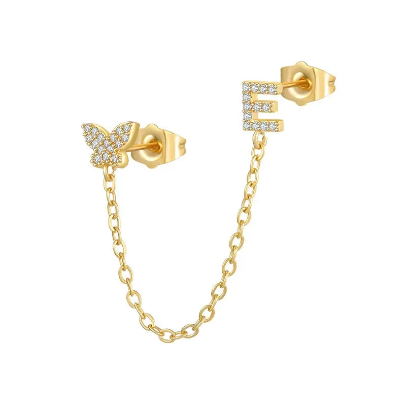 Women's Zircon Butterfly Alphabet One Piece Stud Earrings - Viexta