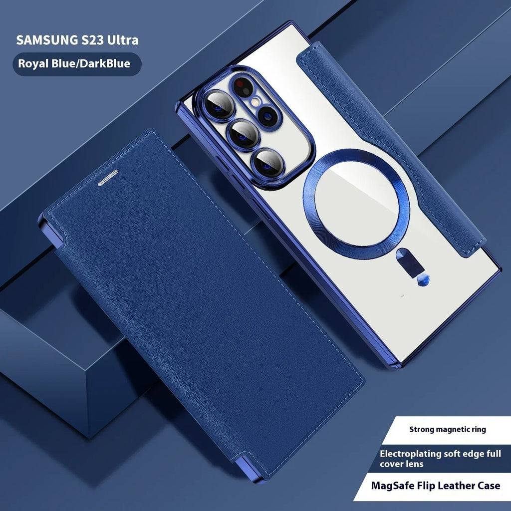 Electroplated Wireless Magnetic Business Flip Samsung Leather Case - Viexta