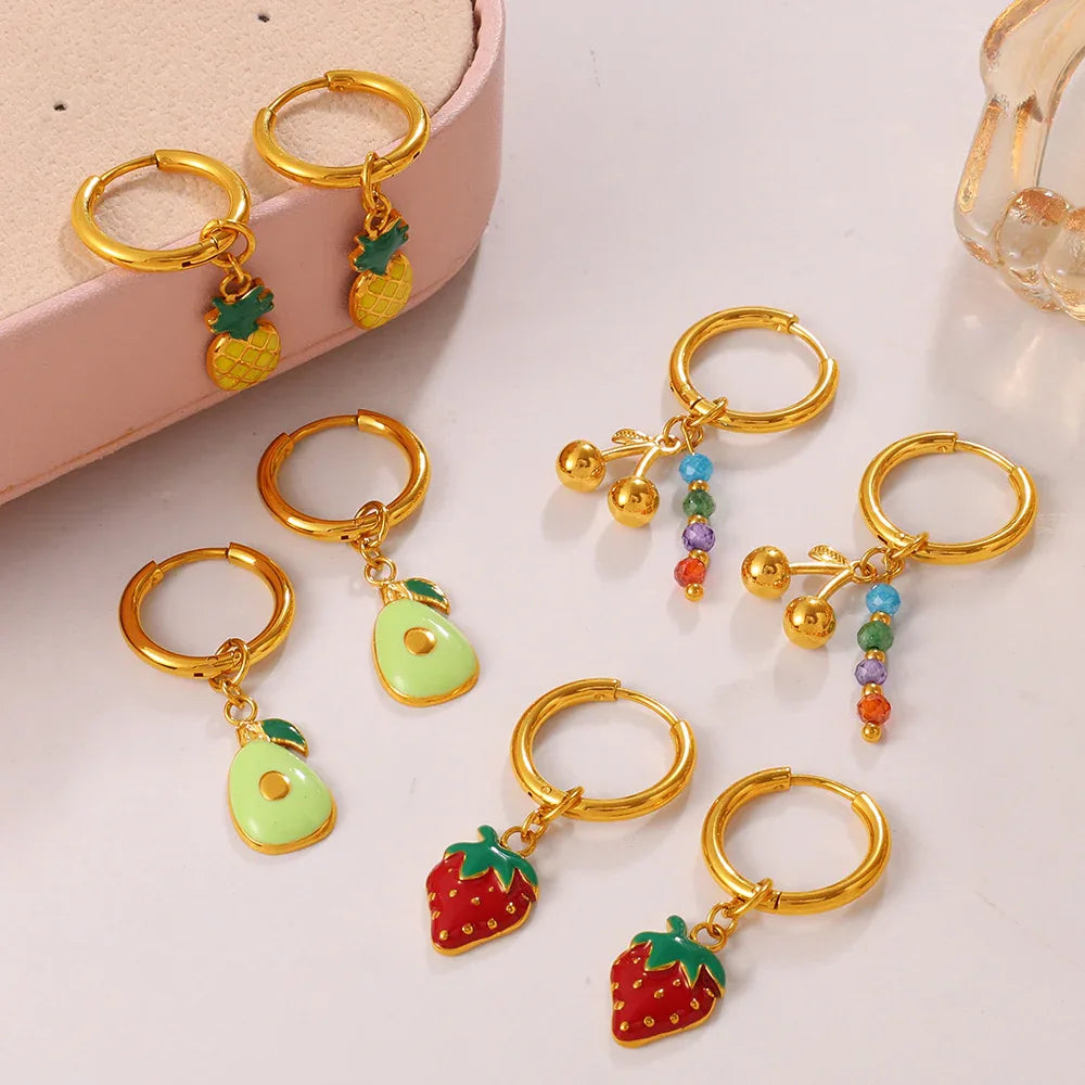 Minimalist Strawberry & Pineapple Pendant Earrings