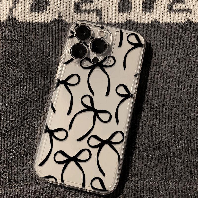black-ribbon-bow-light-luxury-transparent-soft-iphone-case - Viexta