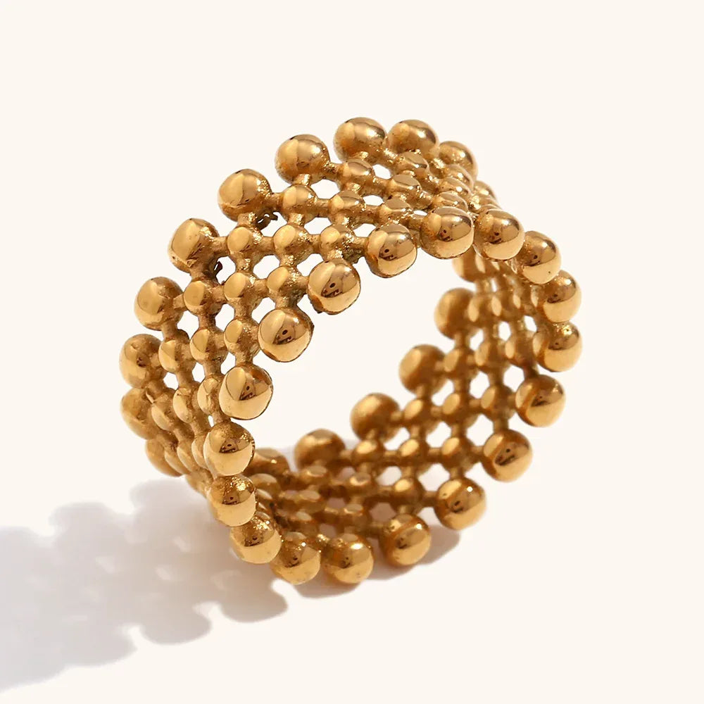 stainless-steel-small-beads-mesh-cross-arrangement-ring - Viexta