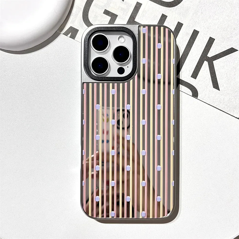 Contrast Color Stripe Plating Silver Edge iPhone Case - Viexta