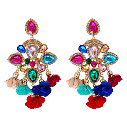 Bohemia Color Diamond Flower Earrings