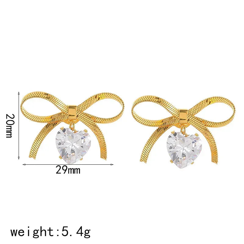 titanium-steel-bowknot-heart-shape-earrings - Viexta