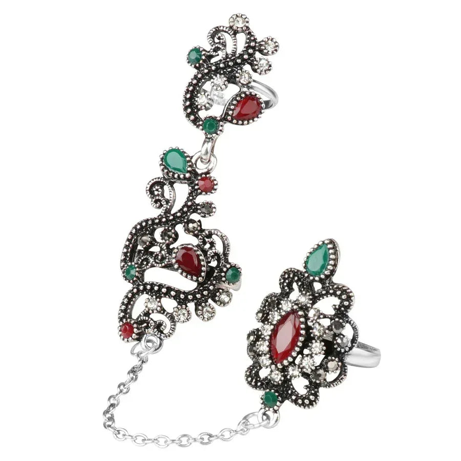 Resin Diamond Openwork Floral Vintage Ring - Viexta
