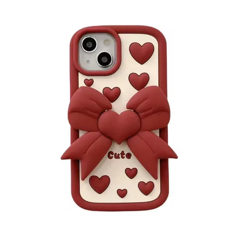 3D Bracket Bow Heart iPhone Case - Viexta