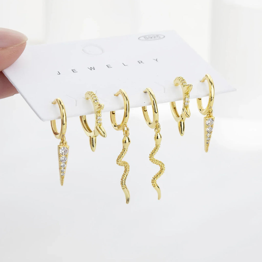 6piece Snake-like Earring Punk Set - Viexta