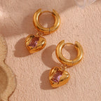 Stainless Steel Peach Heart Zircon Earrings - Viexta