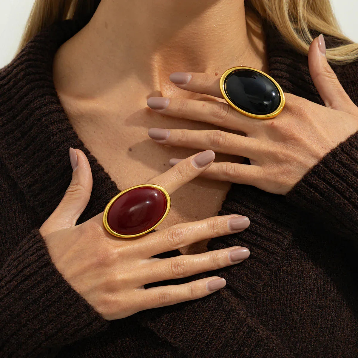 Metal Vintage Inlaid Gem Ring