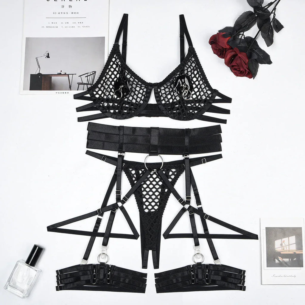womens-metal-lingerie-with-chest-ring-suit - Viexta