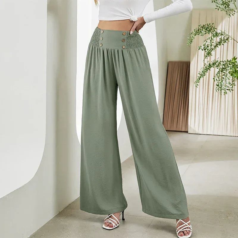 Fashion Straight Wide Leg Pants Elastic High Waist Casual Trousers For Women - Viexta