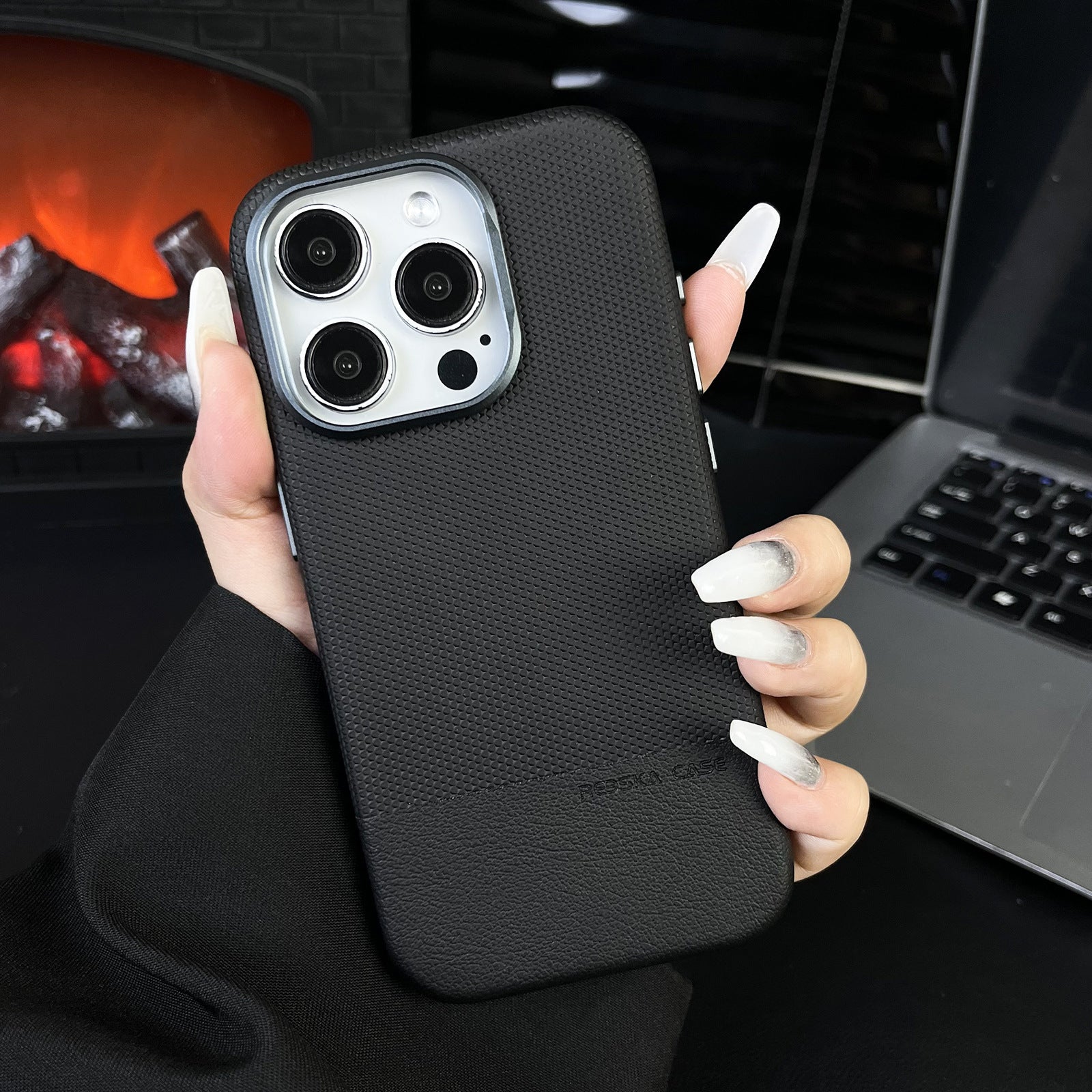 Dragon Scale Texture Stitching Leather iPhone Case