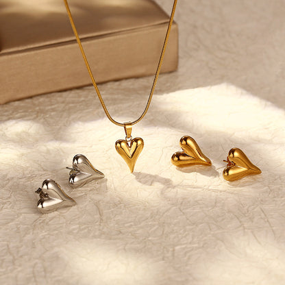 Heart-shaped Stainless Steel Studs and Necklace