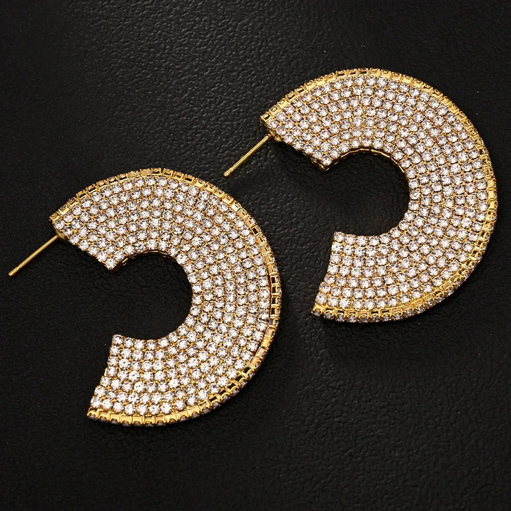 Minority Rhinestone C- Shaped Earrings - Viexta