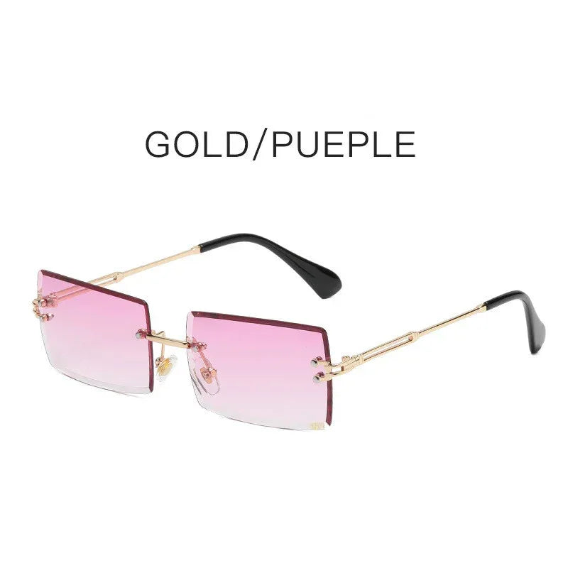 Fashion Frameless Trimmed Square Gradient Sunglasses - Viexta