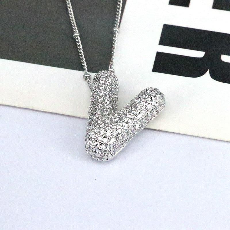 brass-zircon-bubble-letter-pendant-necklace - Viexta