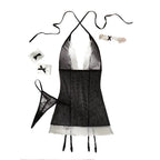 Lace Joint Mesh See-through Lingerie Four-piece Set - Viexta