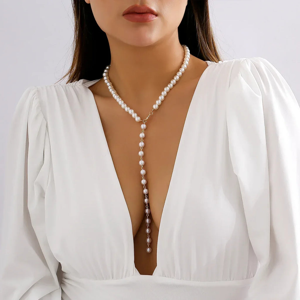 Pearl Tassel Long Niche Necklace - Viexta