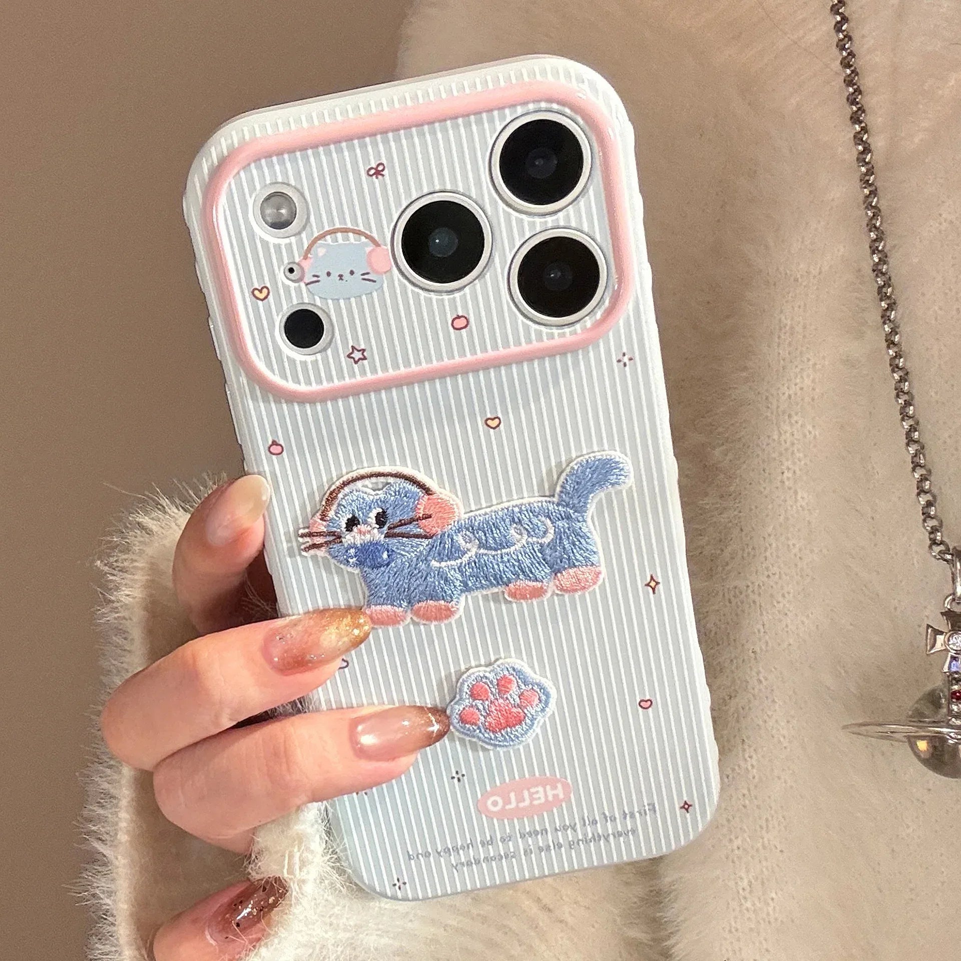 Shatter-Resistant Colored Striped Cat iPhone Case