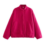 Loose Casual Street Stand Collar Pilot Buckle Jacket - Viexta