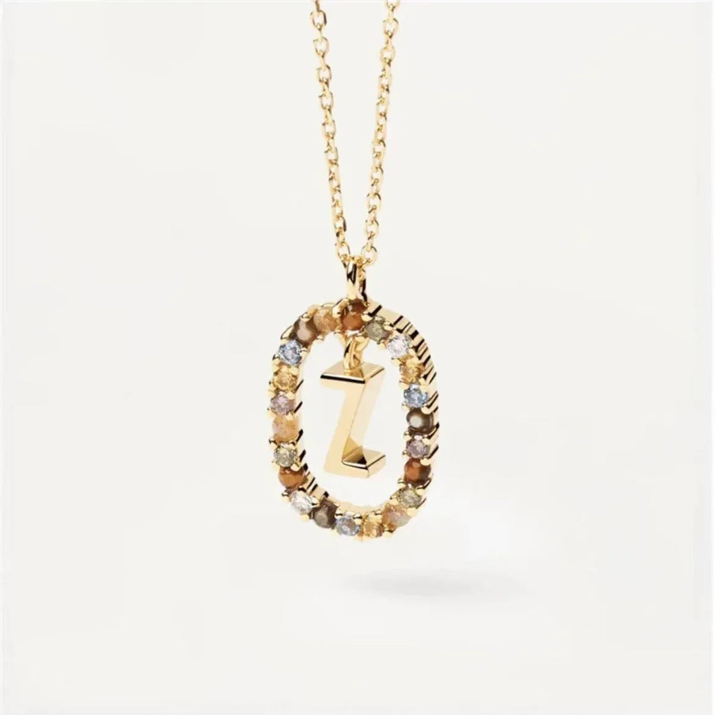 Colored Rhinestone Alphabet Necklace - Viexta