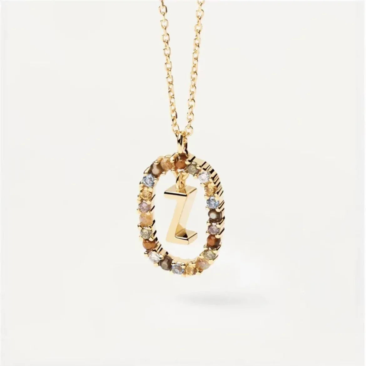 Colored Rhinestone Alphabet Necklace - Viexta