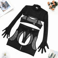 sheer-mesh-sleeve-gloves-lingerie-four-piece-set - Viexta