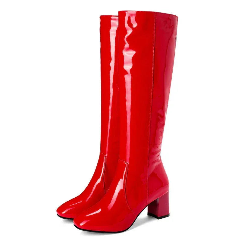 Patent Leather High Heel Long Boots - Viexta