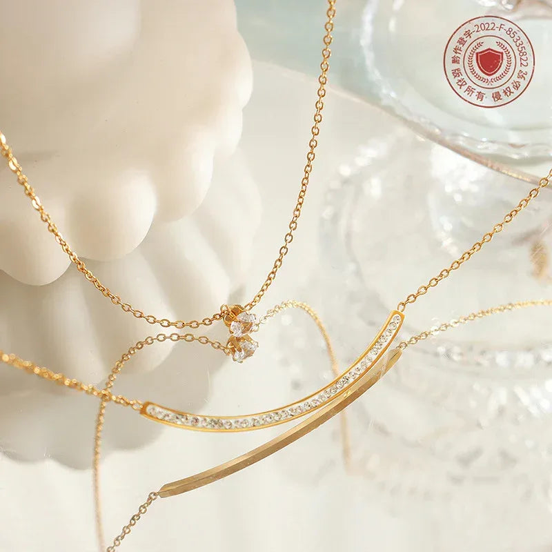 Minimalist Versatile Double-layer Zircon Neckwear - Viexta