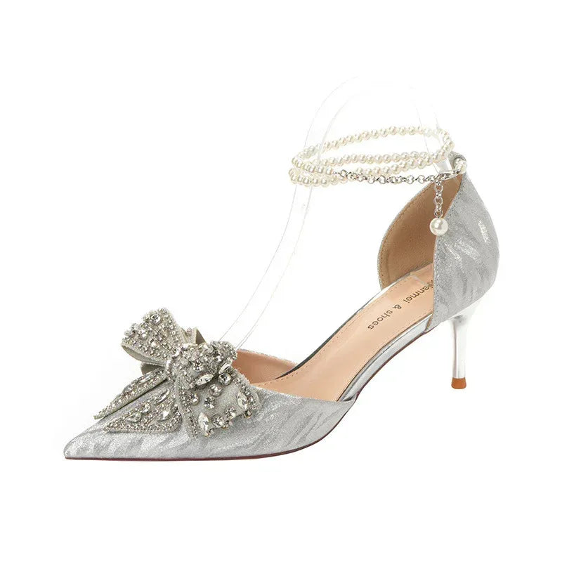 rhinestone-bow-pointy-hollow-pearl-heels - Viexta