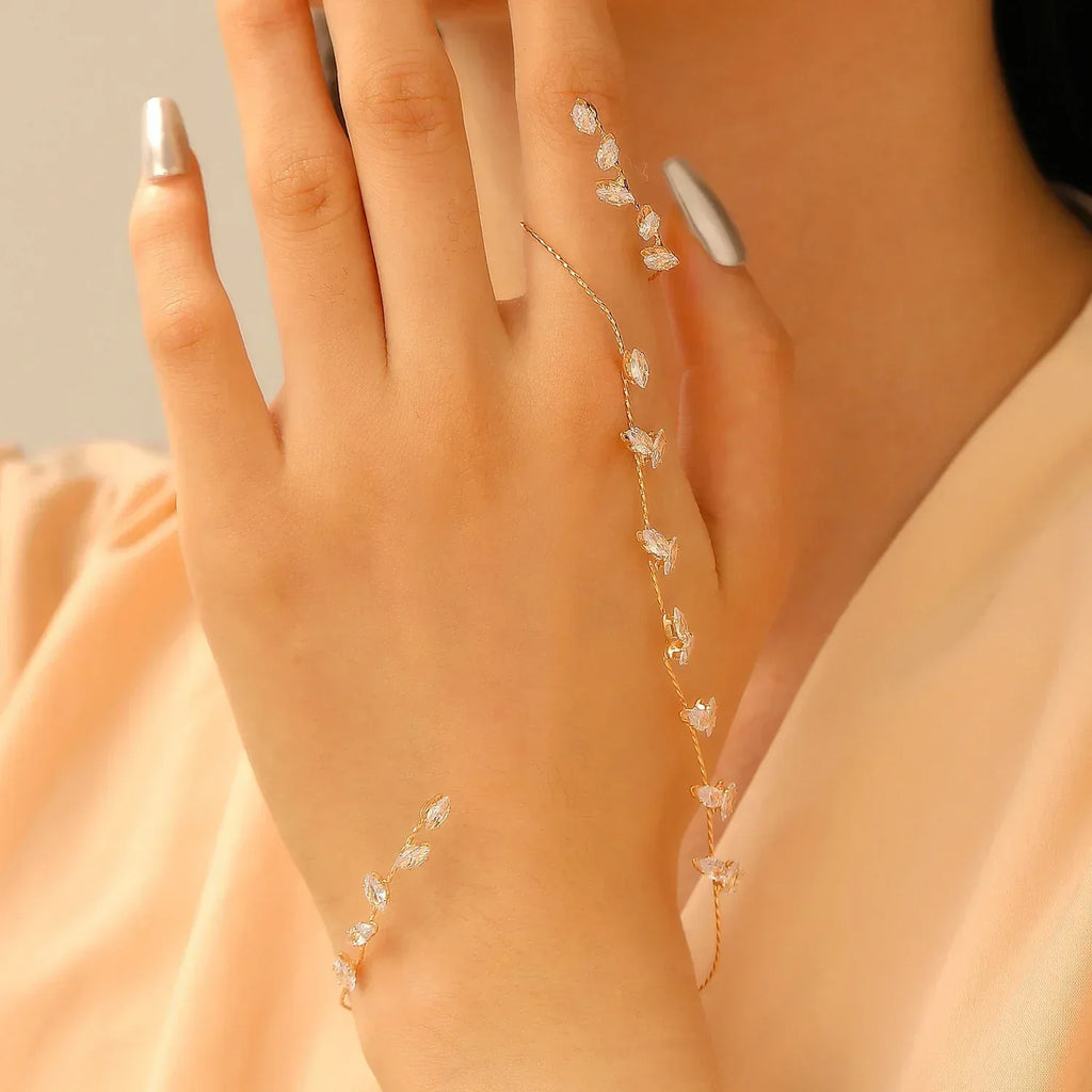 Zircon Leaves Finger Chain - Viexta