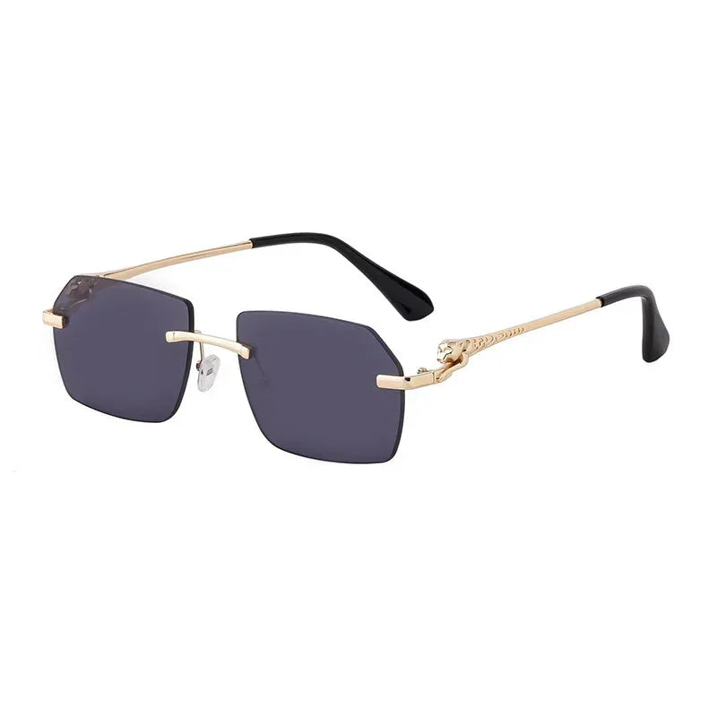 Frameless Trimming Leopard Retro Square Sunglasses - Viexta