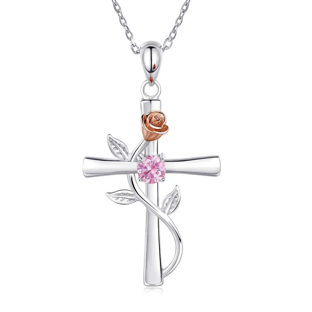 rose-cross-necklace-with-rhinestone - Viexta