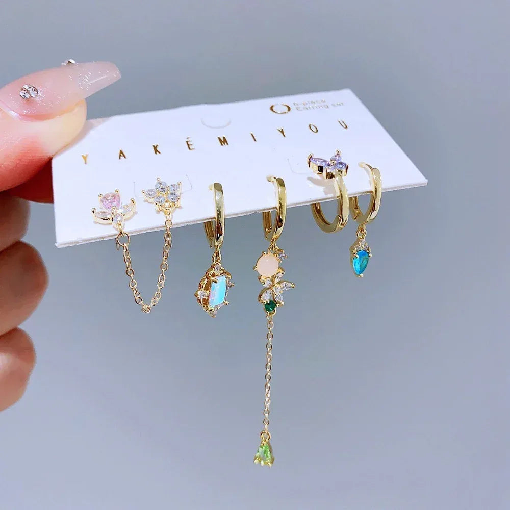 5pair-stainless-steel-luxury-zircon-earrings-set - Viexta