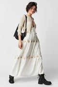 Summer V-neck Sleeveless Waist Embroidered Dress - Viexta