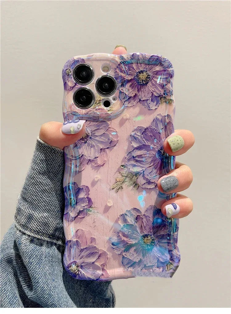 Silicone Drop-resistant Oil Painting Flower iPhone Case - Viexta