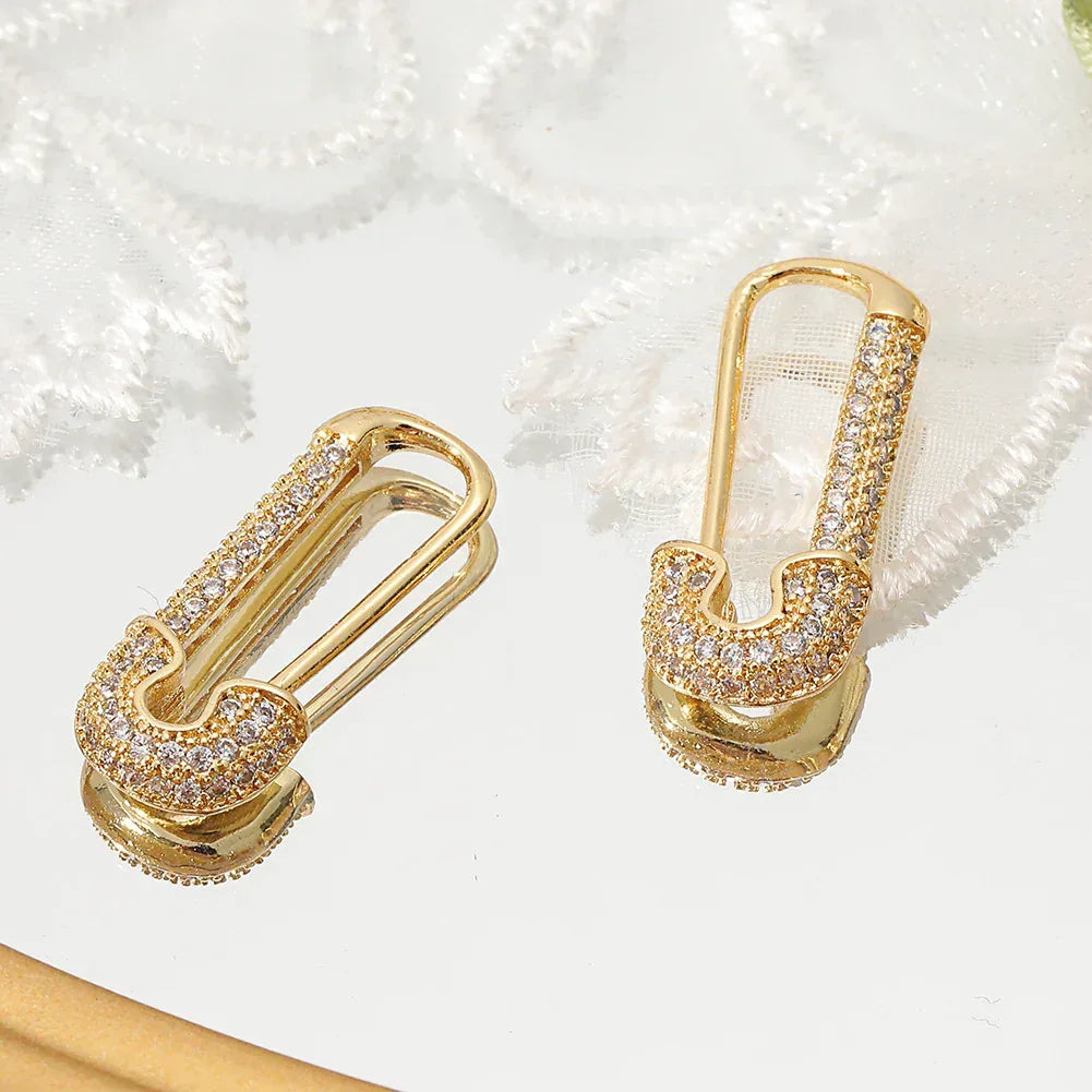 Tarnish-free Zircon Inlaid Safety-Pin Earring - Viexta