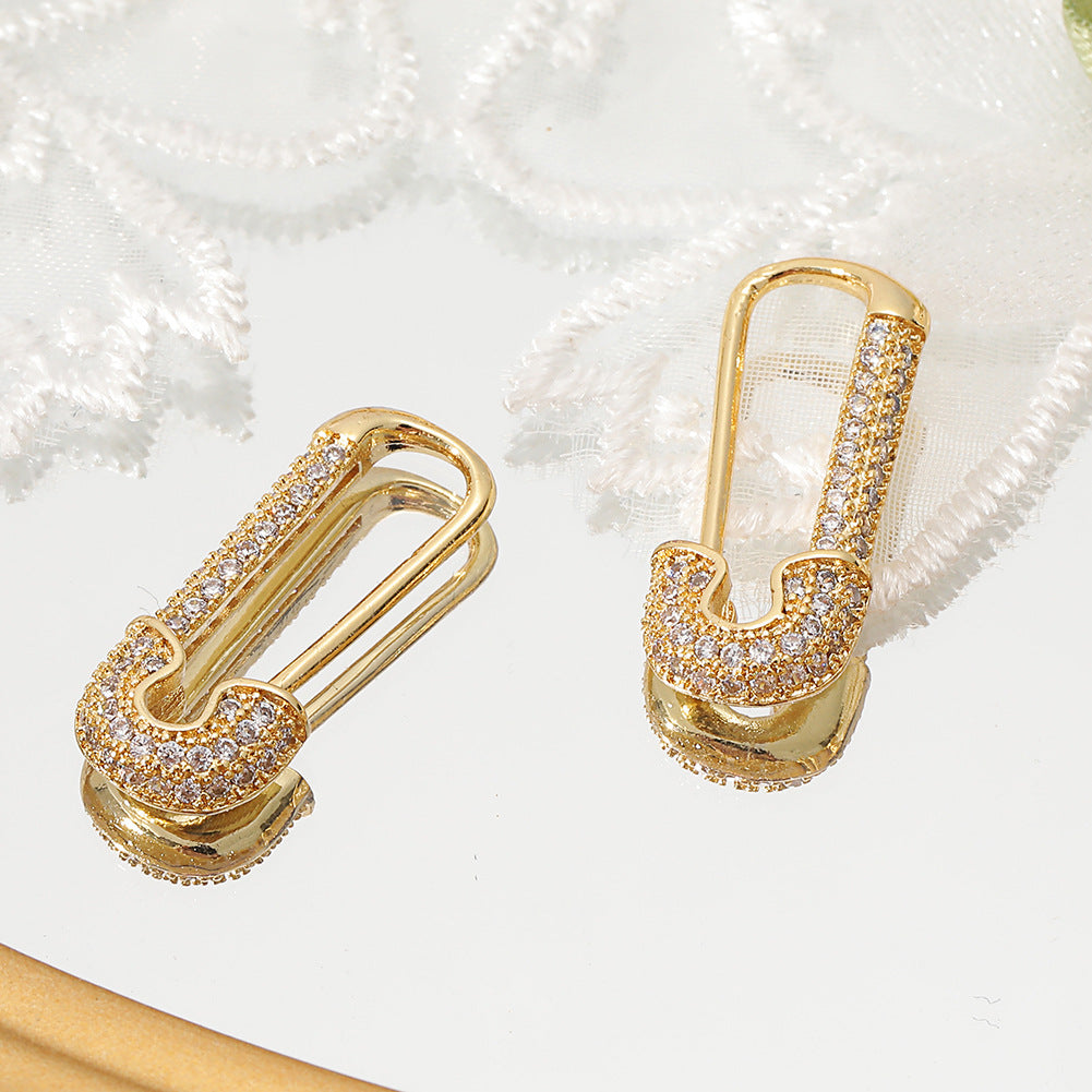 Tarnish-free Zircon Inlaid Safety-Pin Earring