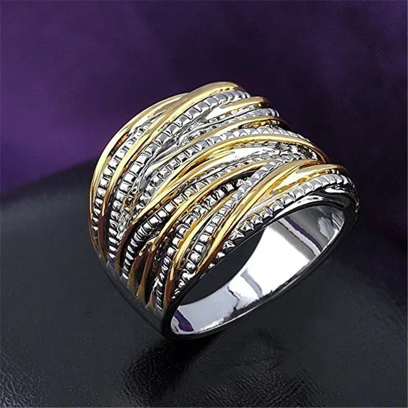 Retro Double Gold Texture rings - Viexta