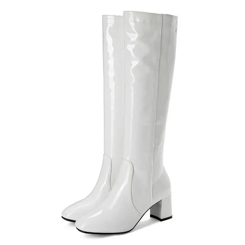Patent Leather High Heel Long Boots - Viexta