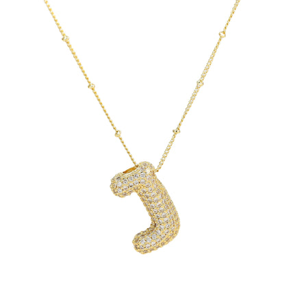 Brass Zircon Bubble Letter Pendant Necklace