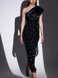 Off-shoulder Diamond Black Evening Dress - Viexta