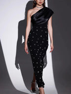 Off-shoulder Diamond Black Evening Dress - Viexta