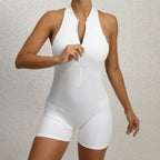 Zippered Yoga Fitness Shorts Jumpsuit Shapewear