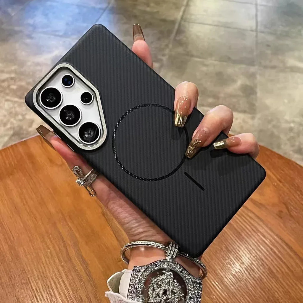 Carbon Fiber Grain Fine Circle Magnetic Suction Samsung case - Viexta