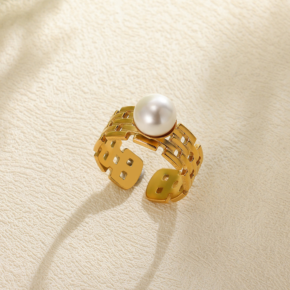 Stainless Steel Pearl Ring