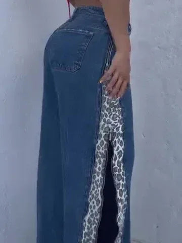 Leopard Print Zip-up Jeans - Viexta