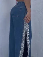 Leopard Print Zip-up Jeans - Viexta