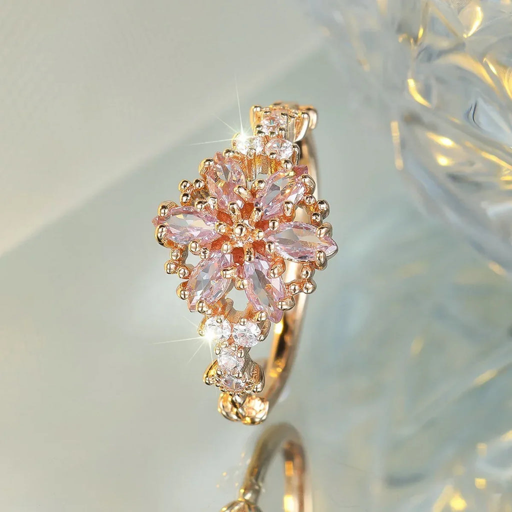 round-champagne-gold-horse-eye-diamond-ring - Viexta