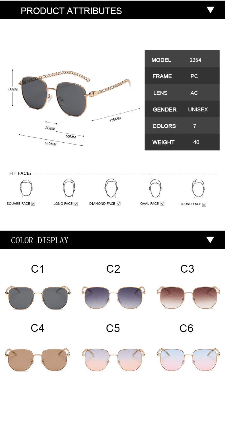 Oval Frame Metal Chain Sunglasses